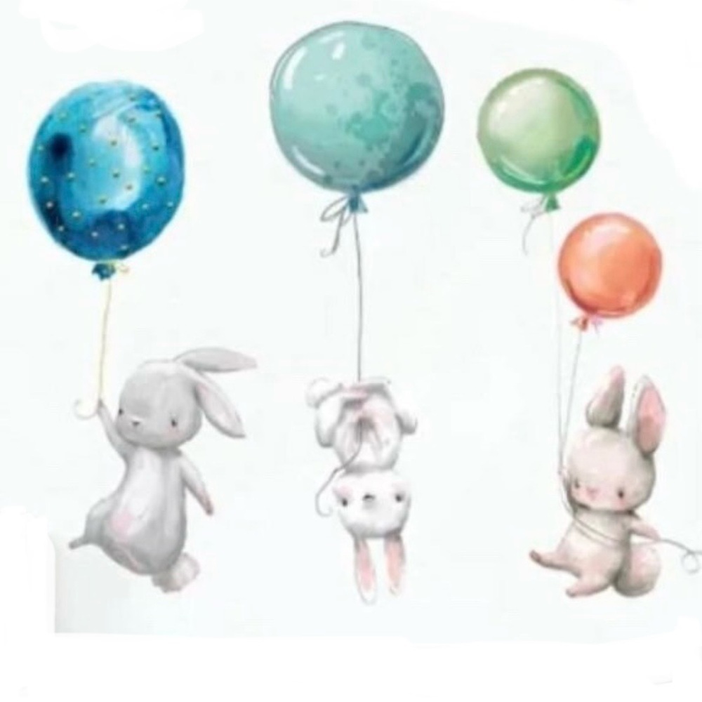WALL DECALS Bunnies with Balloons, Removable Wall Art Sticker, Baby & Children
